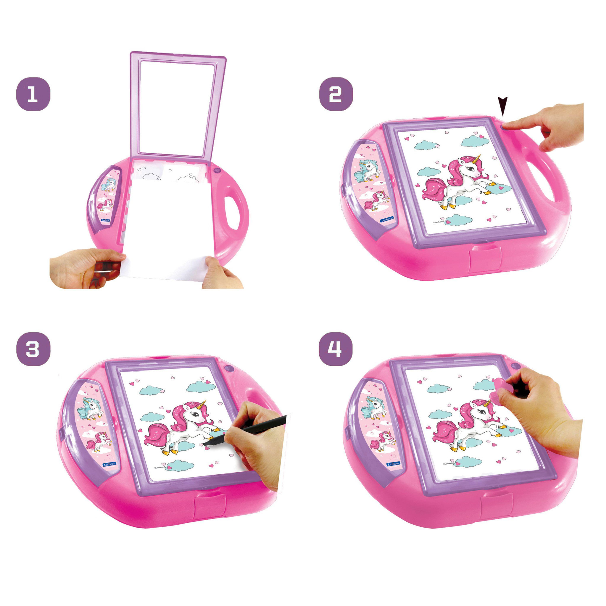 Voir la diapositive 4 : Lexibook Projecteur à dessin Licorne avec modèles et tampons