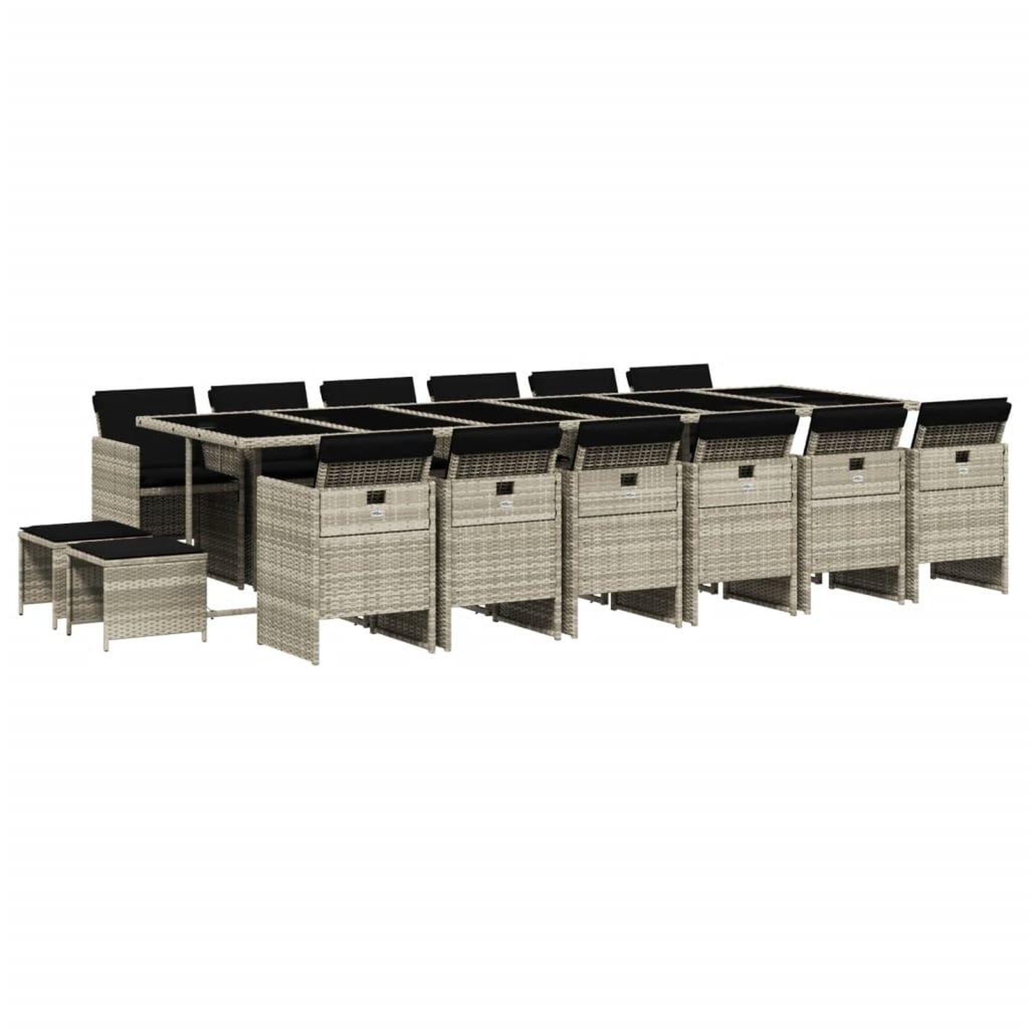 Voir la diapositive 2 : VIDAXL Ensemble a manger de jardin et coussins 17 pcs gris clair rotin
