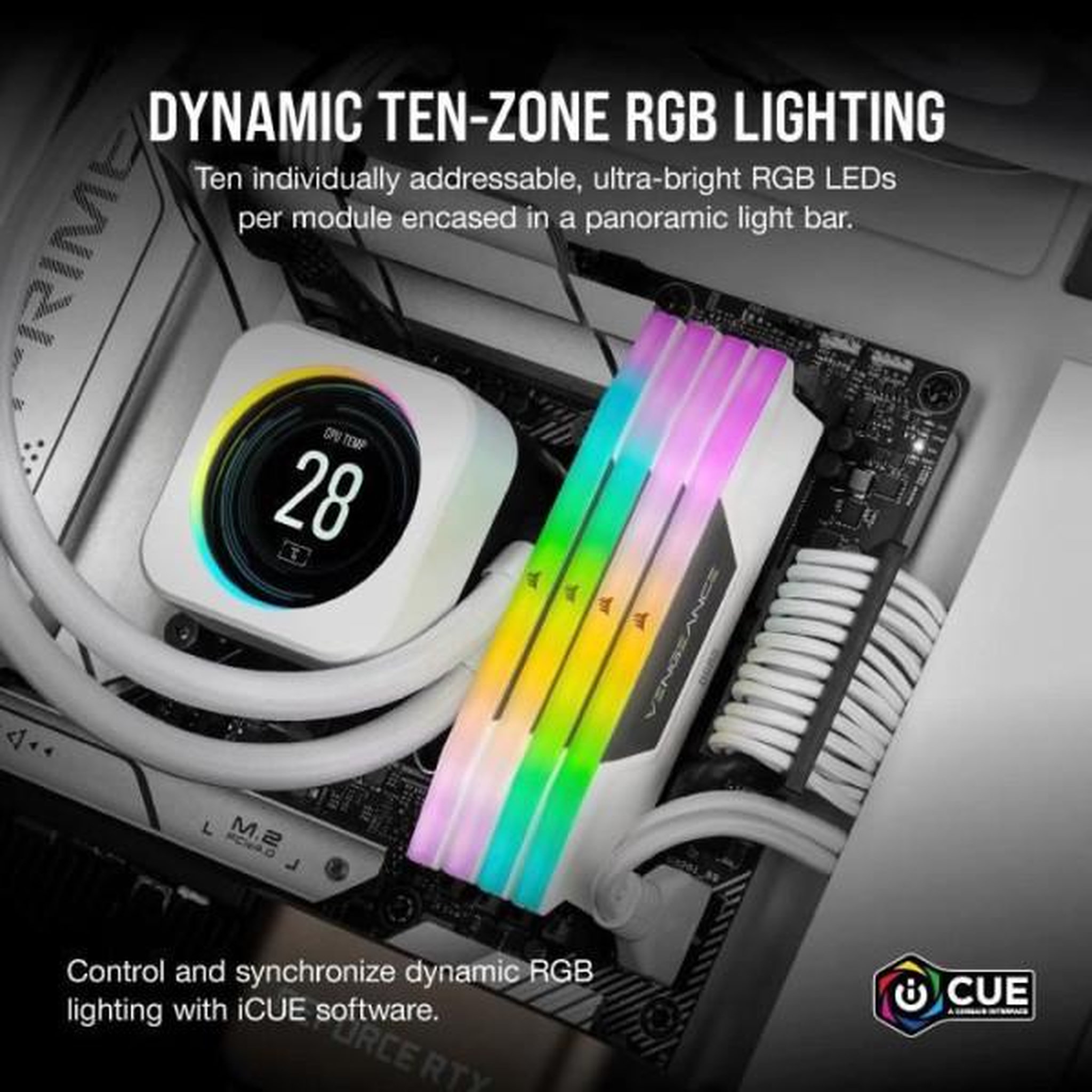 Voir la diapositive 4 : Corsair CORSAIR Vengeance RGB DDR5 - 32GB 2x16GB DIMM - 6000MHz - Unbuffered, 40-40-40-77, XMP 3.0, White Heatspreader, RGB LED, 1.35V
