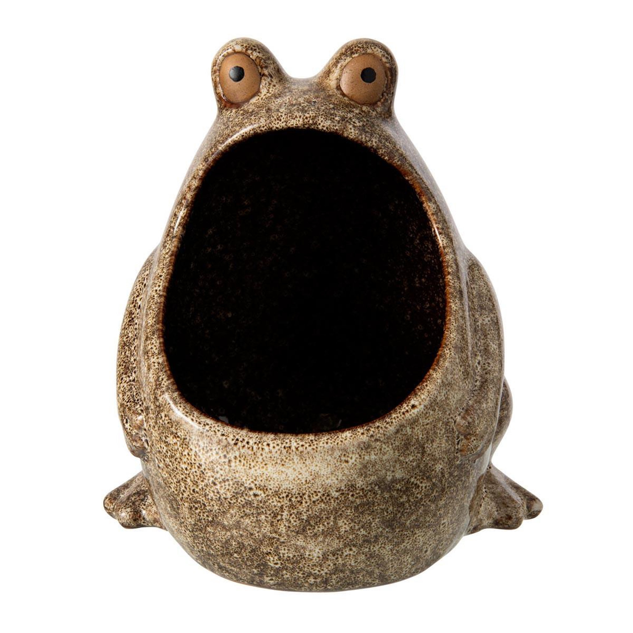 J-LINE Cache-pot grenouille en grès  enzo  20cm beige