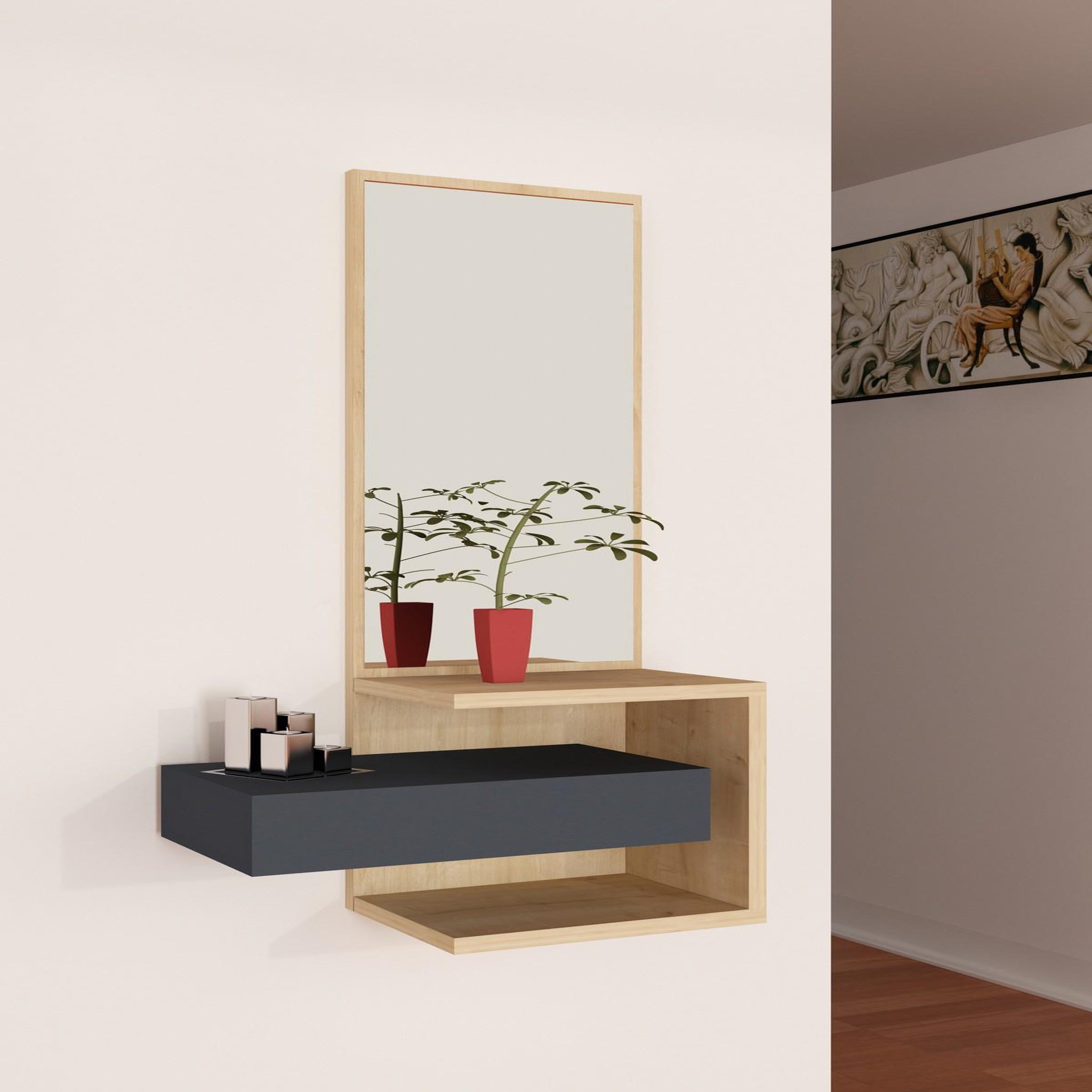 Voir la diapositive 2 : Habitat et Jardin Meuble d'entrée en bois  stella  - 49 x 31 x 90 cm - chêneanthracite