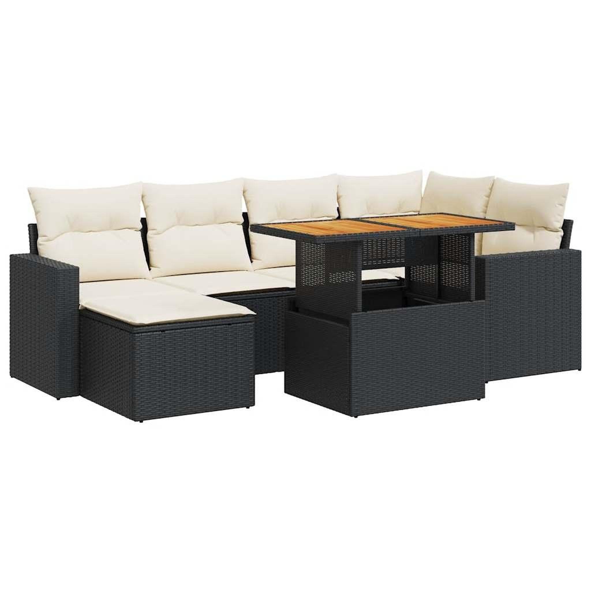 Voir la diapositive 2 : VIDAXL Salon de jardin 7 pcs avec coussins noir resine tressee