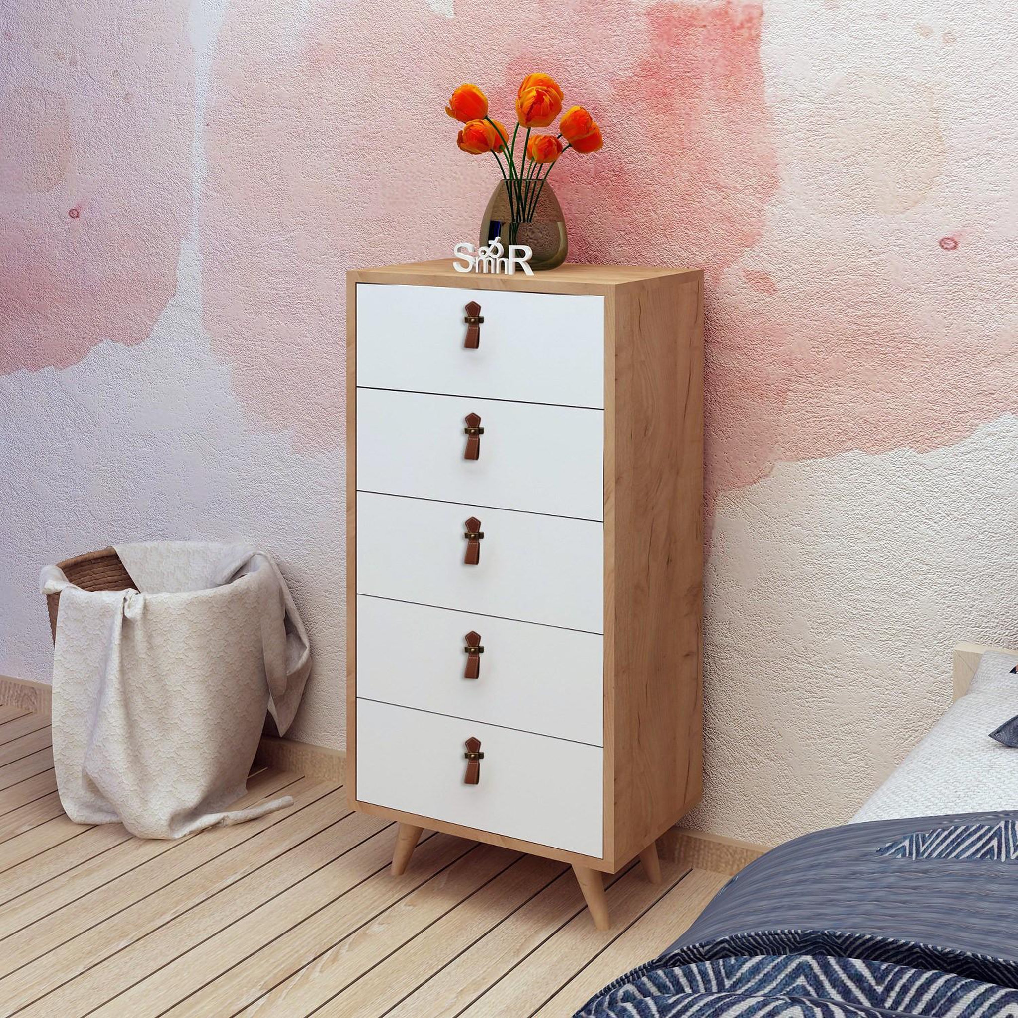 Voir la diapositive 2 : Habitat et Jardin Commode en bois  frenzu  - 50 x 40 x 103 cm - blanc