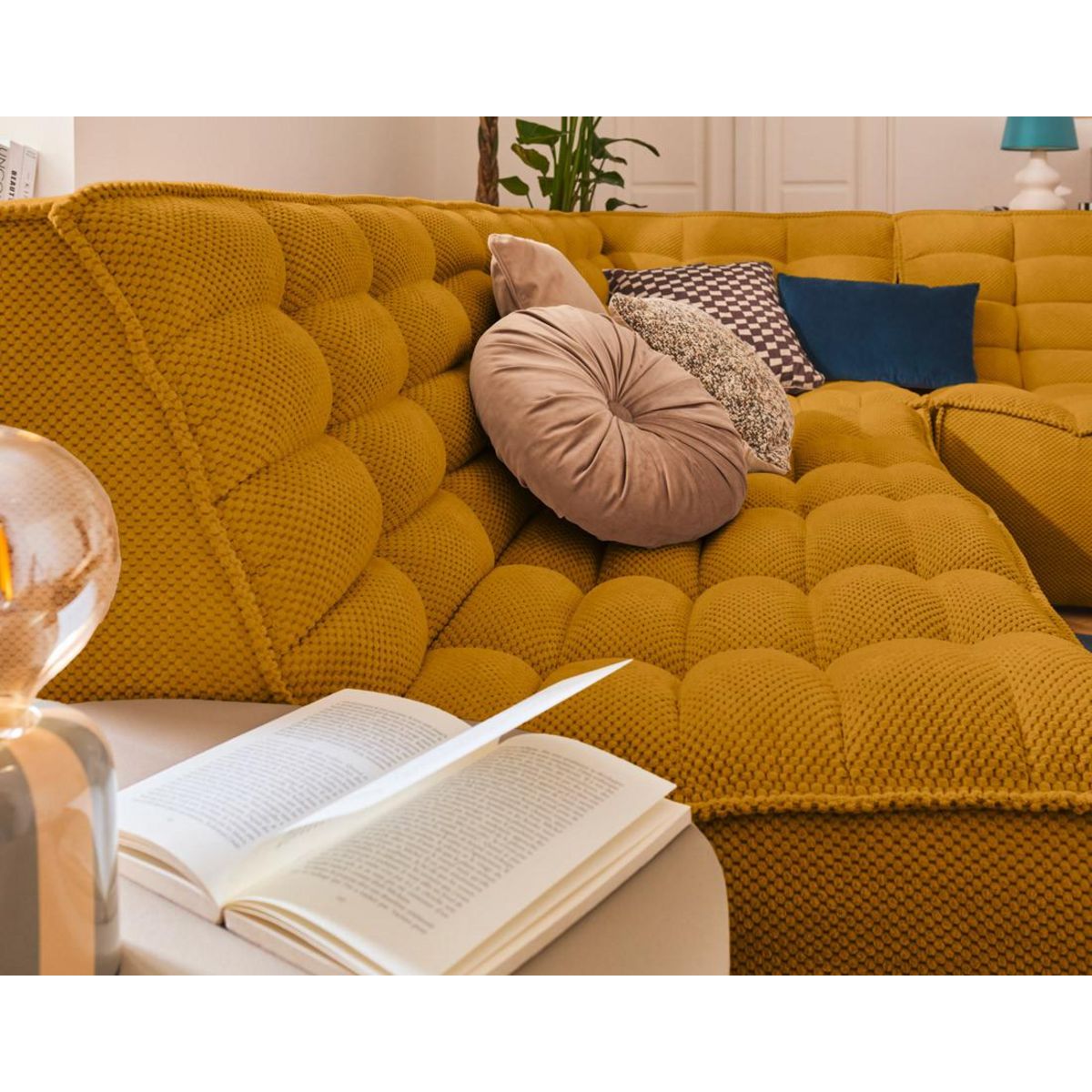 LISA DESIGN Ellie - canapé modulable d'angle réversible 4 places en velours texturé