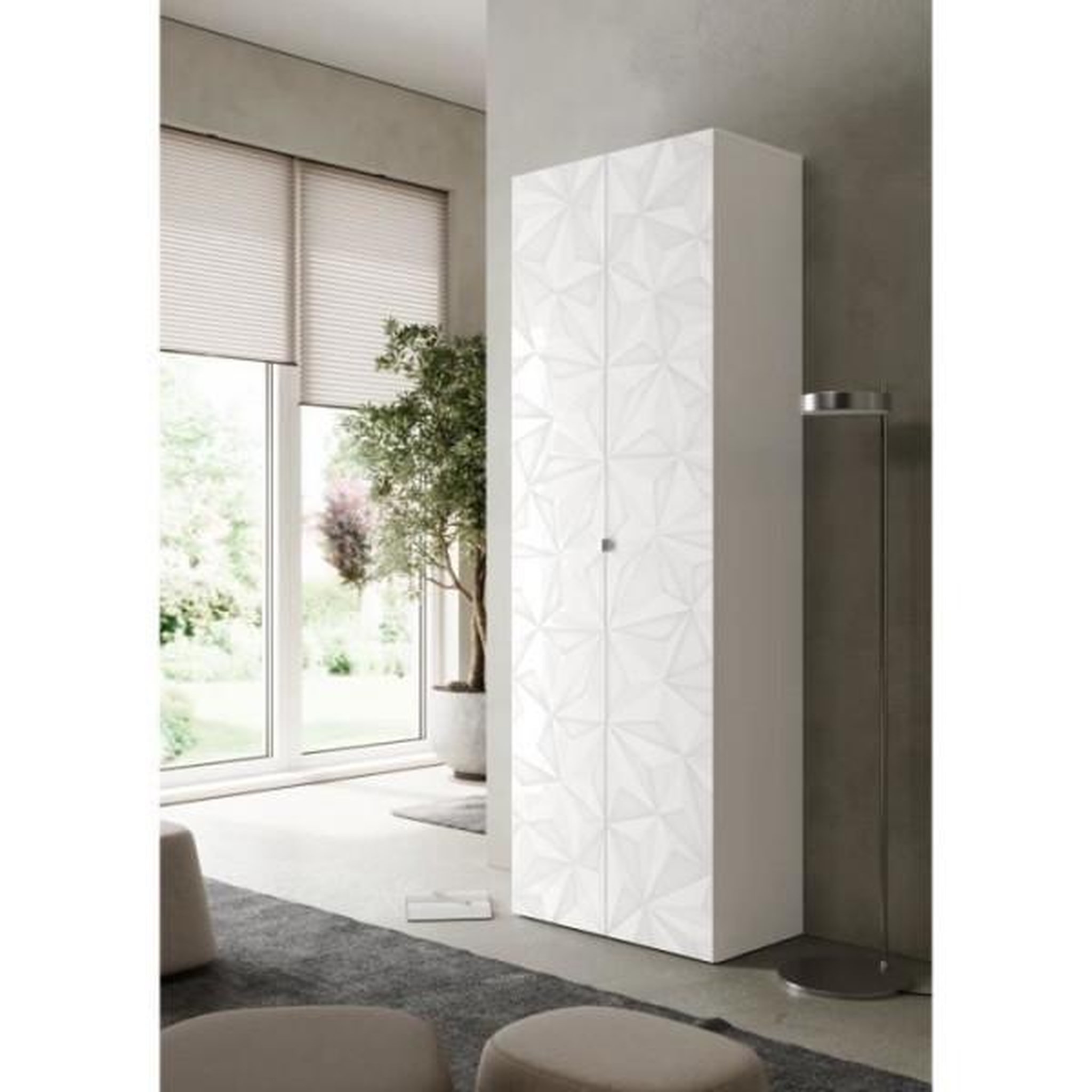 Voir la diapositive 3 : MARKET24 Armoire de rangement - 2 portes - 3 étageres - Blanc laqué - L63 x P35 x H184 cm - PARIGI