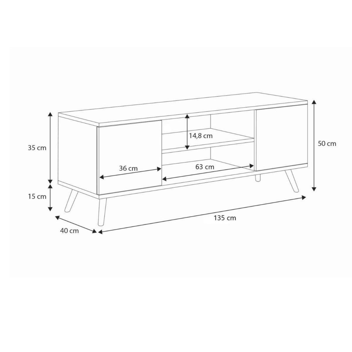 KOBI Meuble TV scandinave FOCUS 135 cm en marron élégant