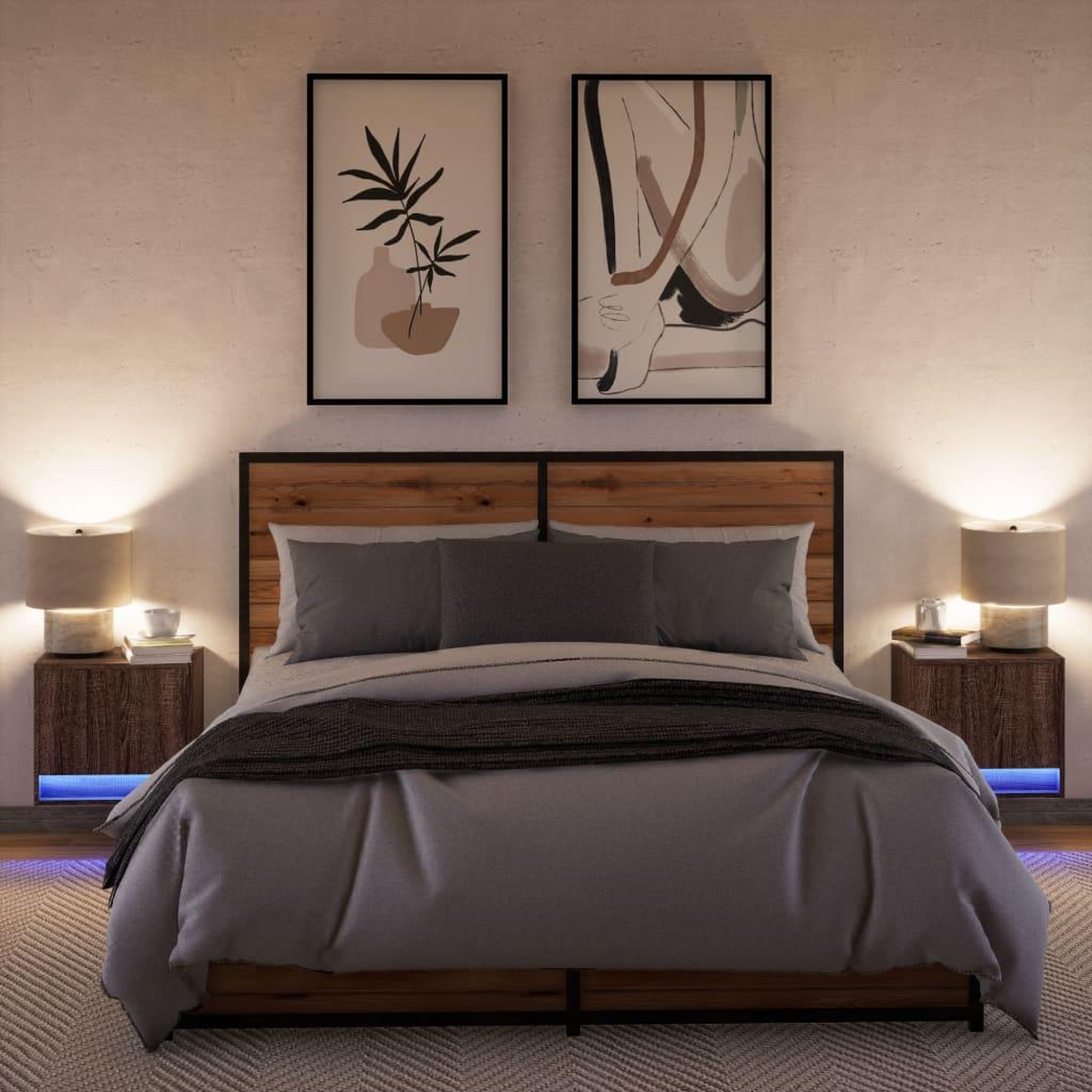 Voir la diapositive 5 : VIDAXL Tables de chevet murales avec lumieres LED 2 pcs chene marron