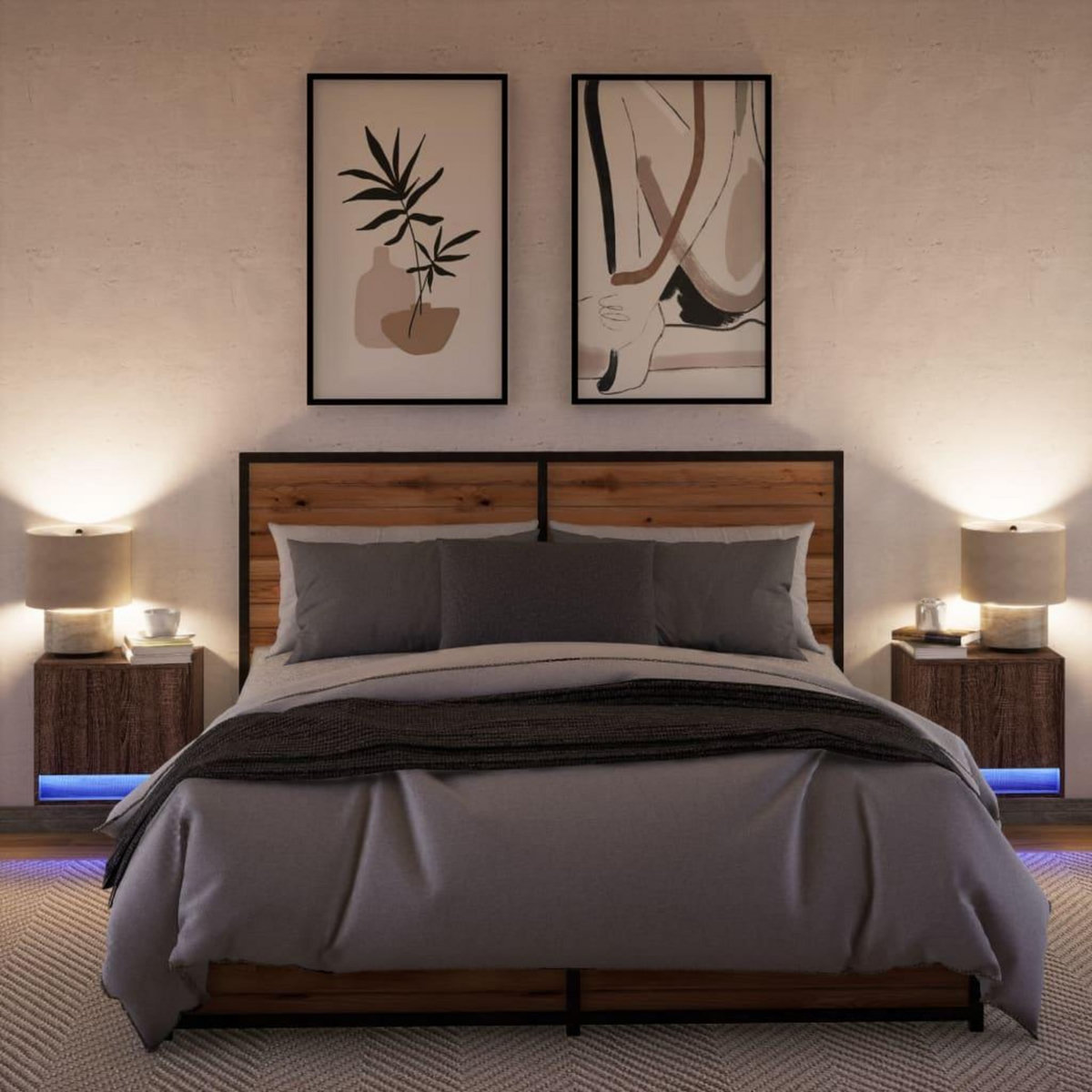 VIDAXL Tables de chevet murales avec lumieres LED 2 pcs chene marron