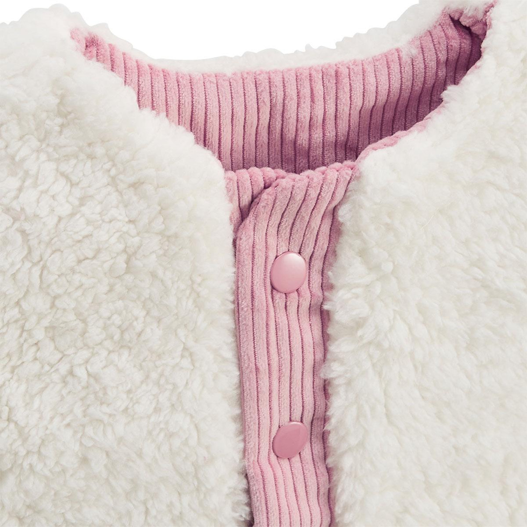 Voir la diapositive 3 : Petit Béguin Veste sans manches enfant réversible en sherpa Céleste