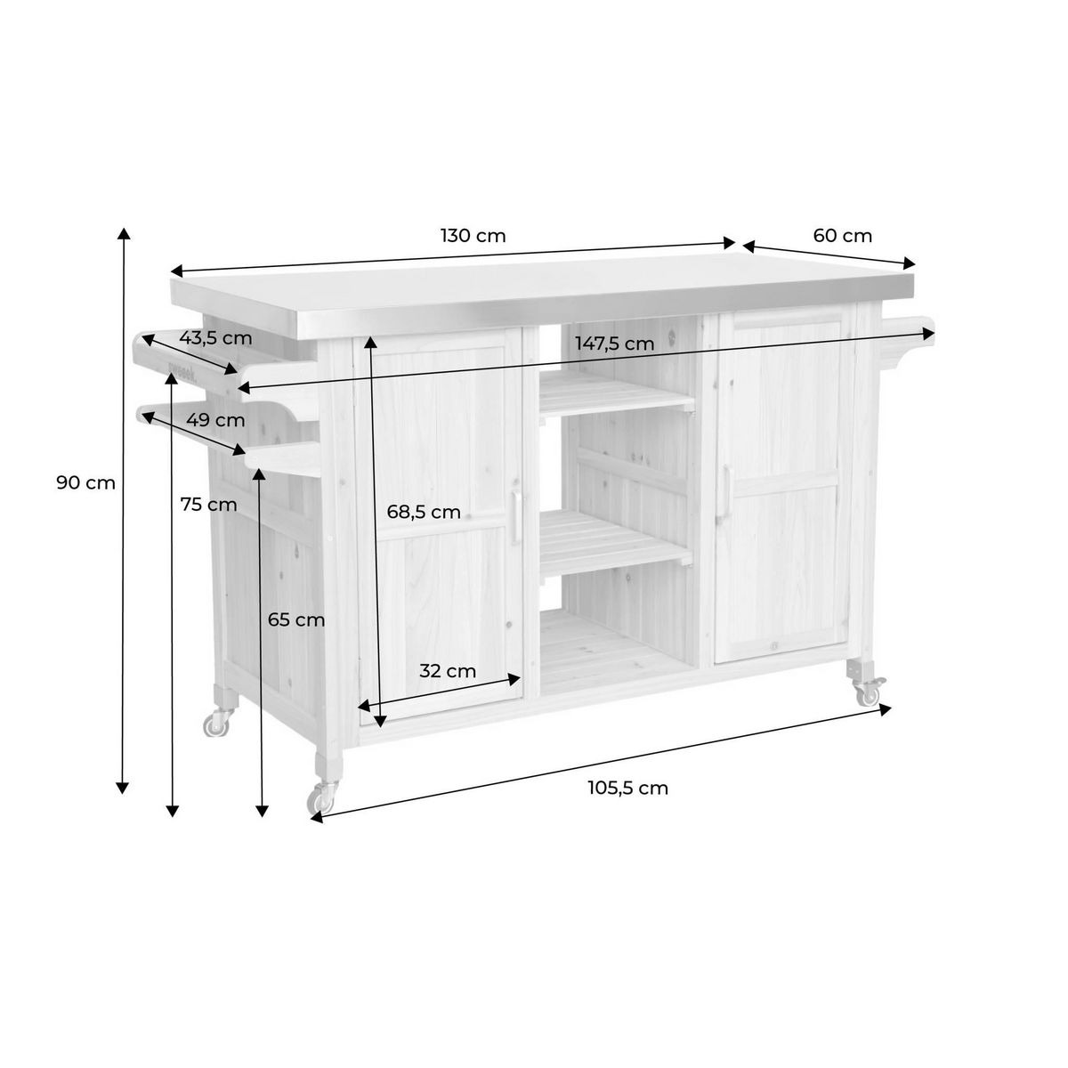 SWEEEK Cuisine d'extérieure 130cm bois avec poignées. 7 espaces de rangement L 130 x l 60 x h 89.5cm