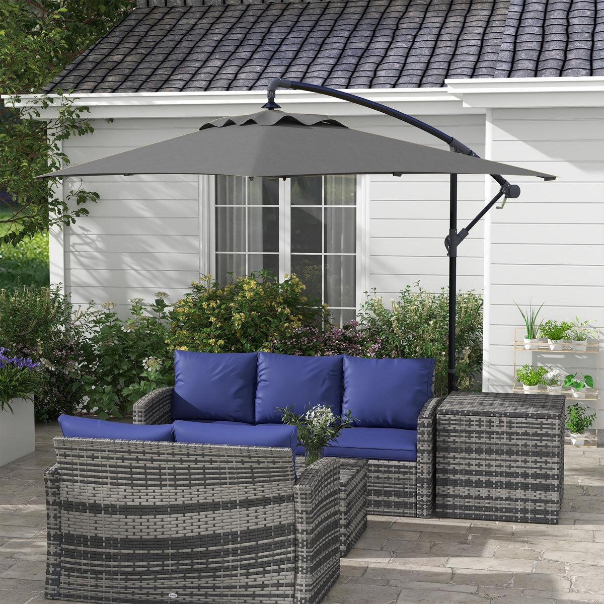 OUTSUNNY Parasol déporté rectangulaire dim. 294L x 193l x 250H cm pied en croix gris