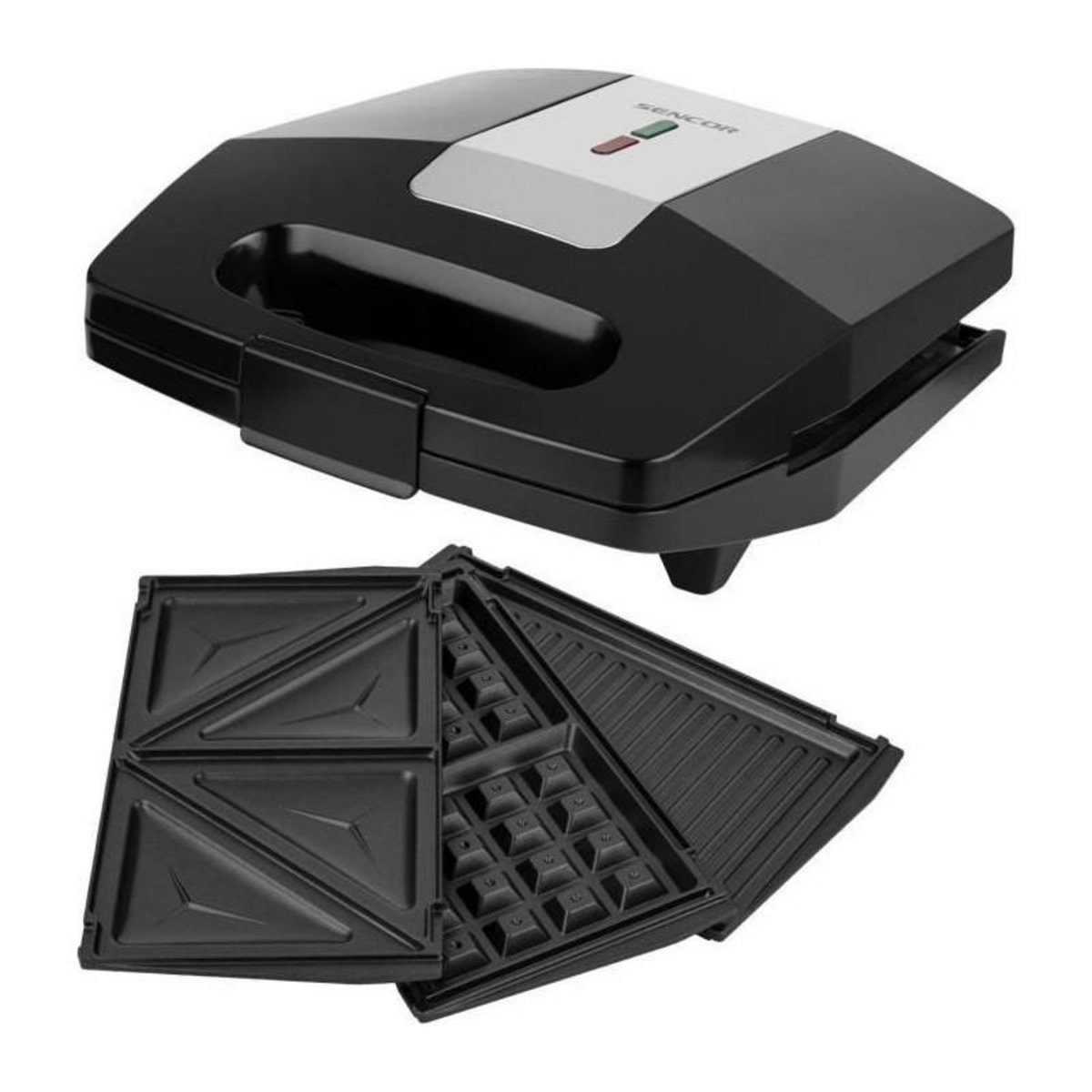 SENCO Appareil a croque-monsieur 3 en 1 - SENCOR - SSM 9410SS - 700 W - 3 plaques - Boîtier CoolTouch - Argent