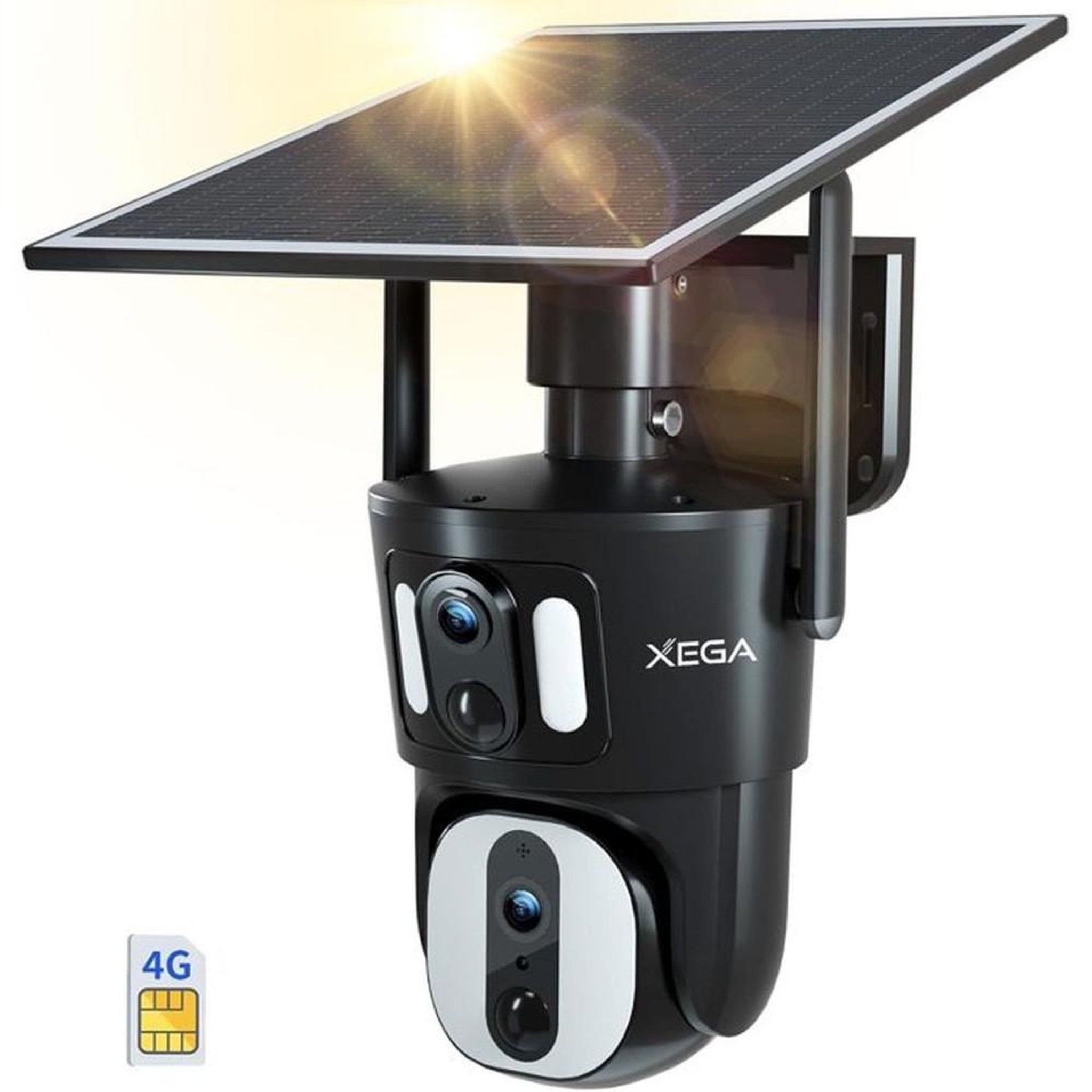 Caméra de surveillance extérieure 4G LTE solaire PTZ double objectif noire XEGA