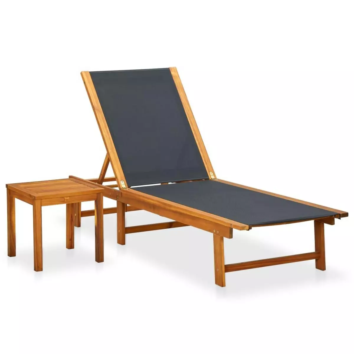 VIDAXL Chaise longue avec table Bois d'acacia solide et textilene