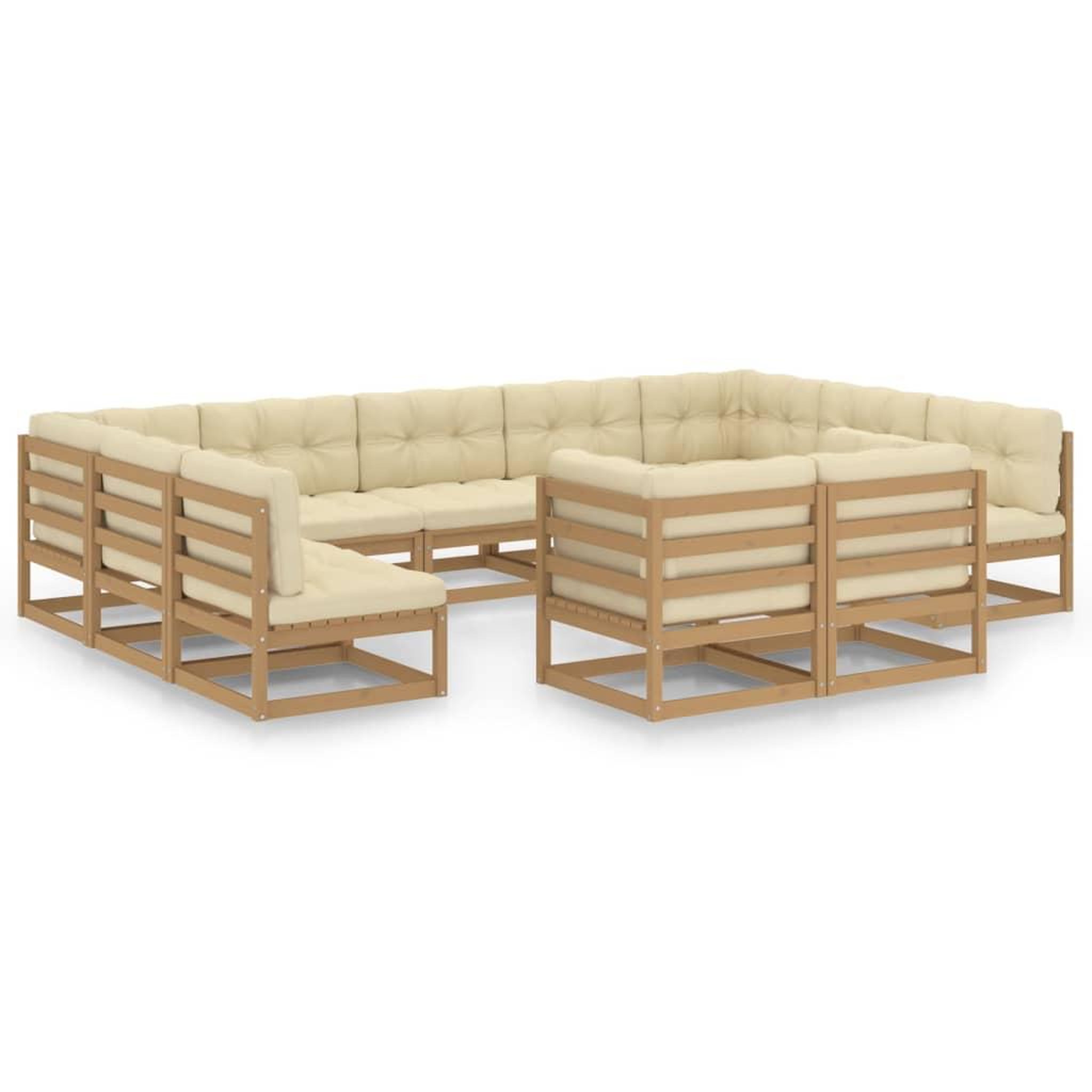 Voir la diapositive 2 : VIDAXL Salon de jardin 11 pcs avec coussins Marron miel Bois de pin