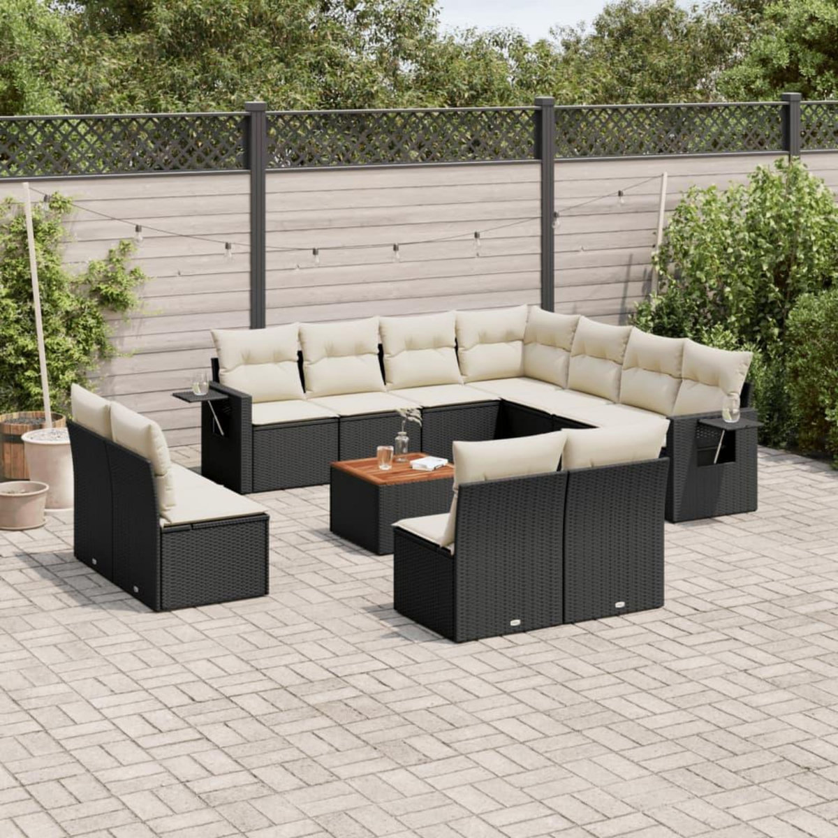 VIDAXL Salon de jardin 12 pcs avec coussins noir resine tressee