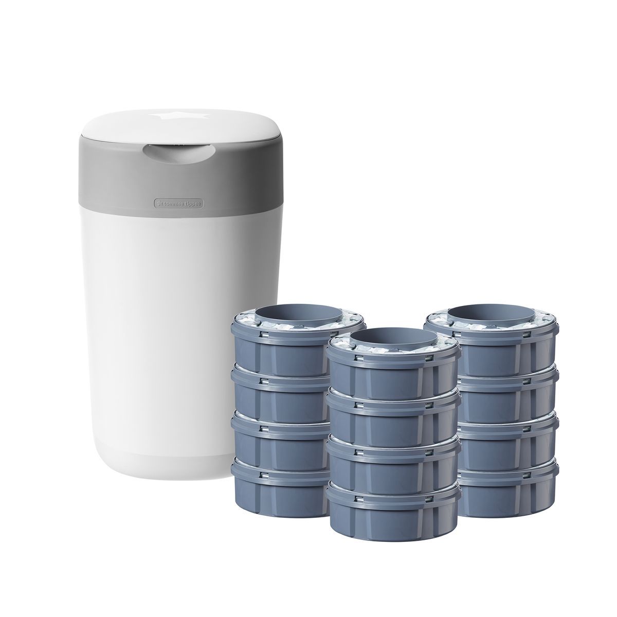 TOMMEE TIPPEE Starter Pack Poubelle à couches Twist & Click Blanc bac + 12 recharges 