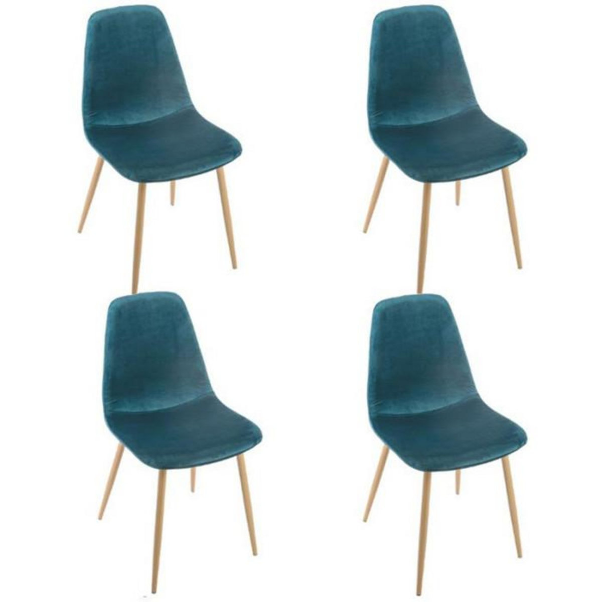ATMOSPHERA Lot de 4 Chaises en Velours  Roka  85cm Bleu Canard
