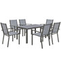 Voir la diapositive 1 : OUTSUNNY Ensemble salon de jardin repas - ensemble repas extérieur - 6 chaises empilables grande table effet bois - acier textilène gris