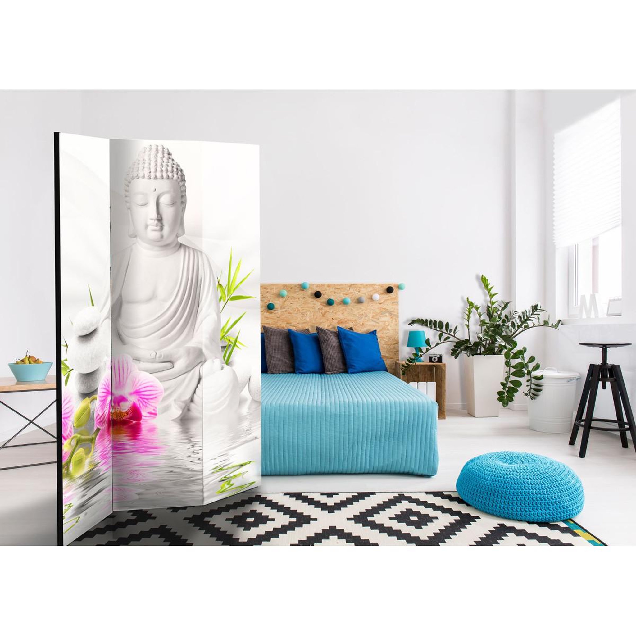 Voir la diapositive 2 : Paris Prix Paravent 3 volets  buddha & orchids  135x172cm