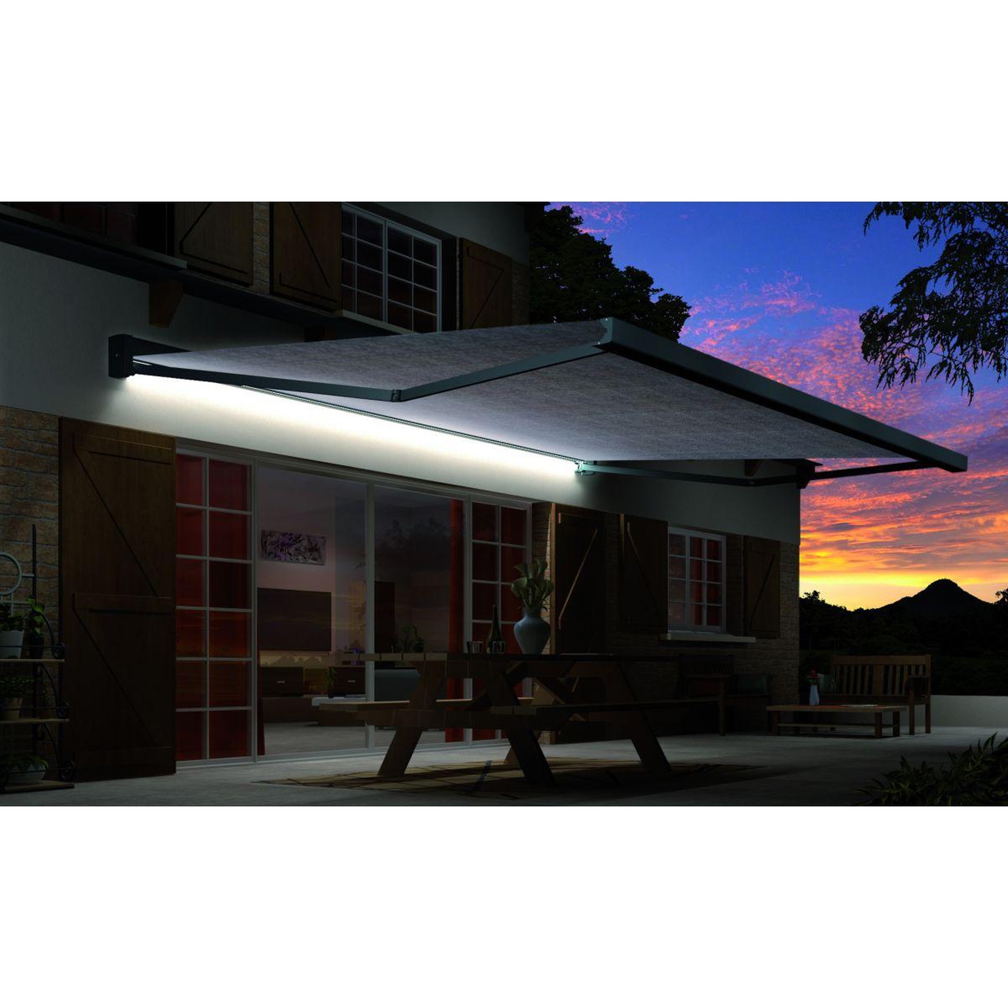 Voir la diapositive 2 : INTERSUN Store banne LEBRON motorisé + led 4x3,5M gris S126