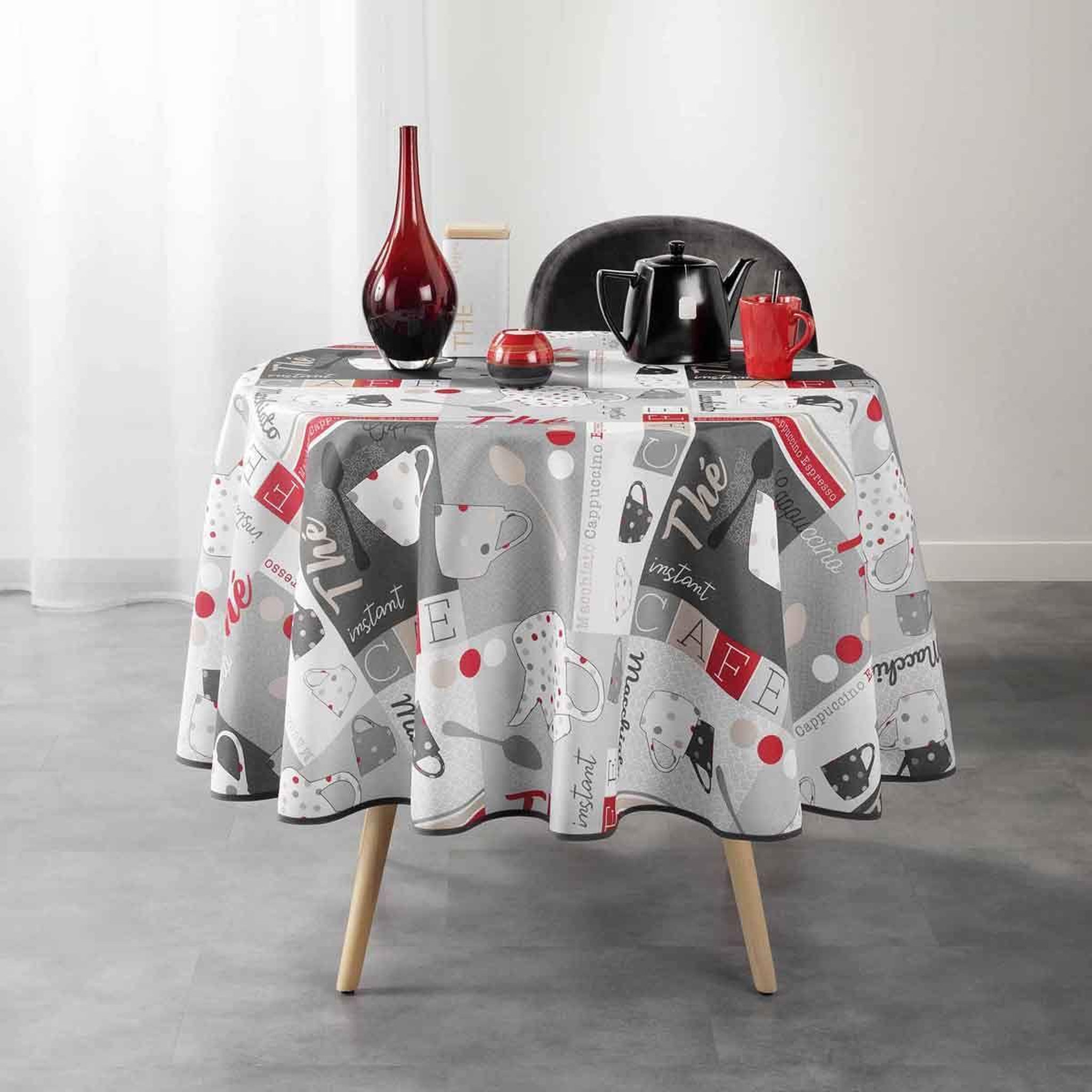 Voir la diapositive 3 : Douceur d'Intérieur Nappe ronde imprimée  déjeuner  180cm gris