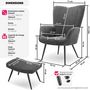 Voir la diapositive 6 : tectake Fauteuil rembourré Velours côtelé large anthracite/noir