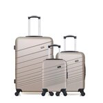 WAVE PARIS Lot de 3 - Valises grand format, cabine et cabine XXS TIGRE. Coloris disponibles : Gris, Beige, Rose, Bleu