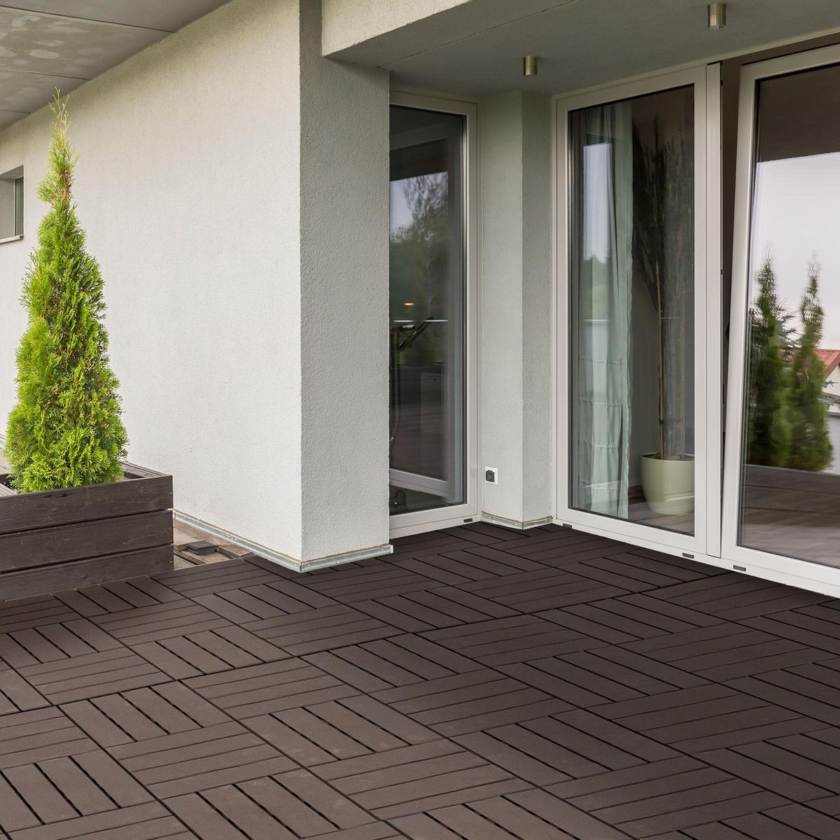 OUTSUNNY Caillebotis - dalles terrasse - lot de  9 - emboîtables, installation très simple - petits carreaux composite plastique imitation bois chocolat