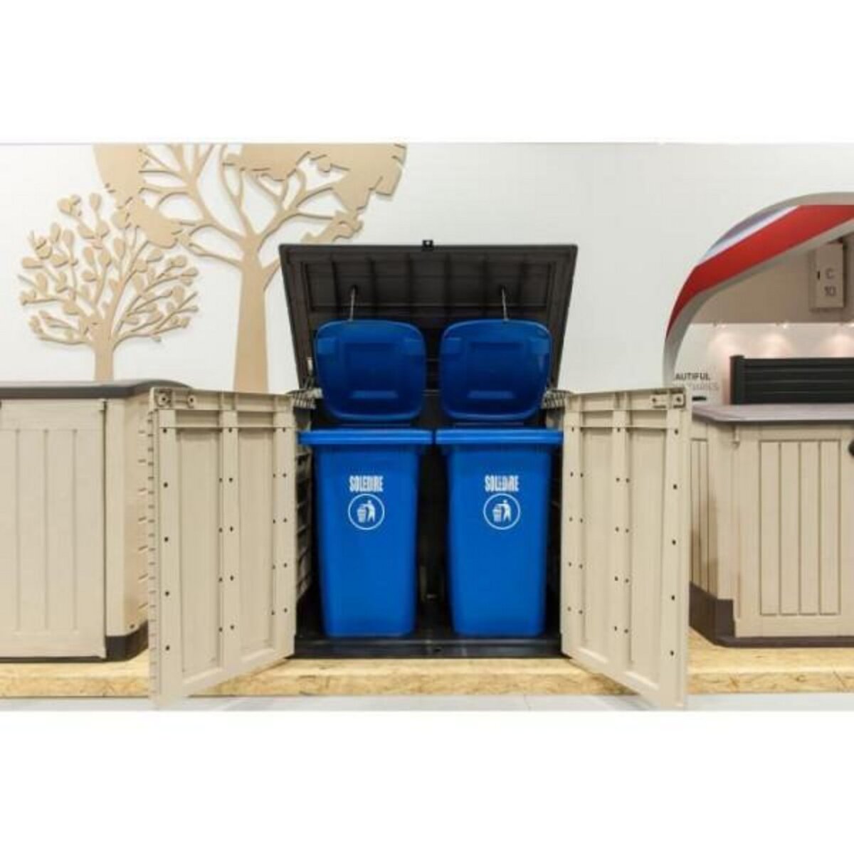 Keter Coffre de rangement extérieur KETER en résine 1200 litres Beige et marron - Range Poubelles ou vélo