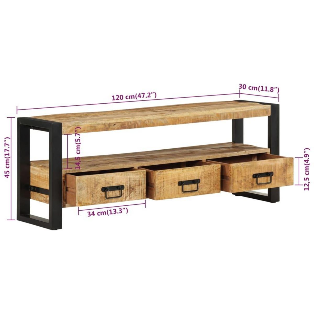 VIDAXL Meuble TV 120x30x45 cm Bois massif de manguier