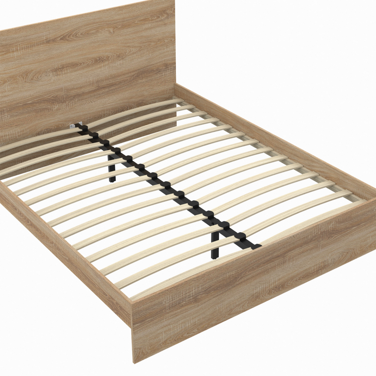 ID MARKET Lit double OMAHA avec tête de lit et sommier 160 x 200 cm façon hêtre