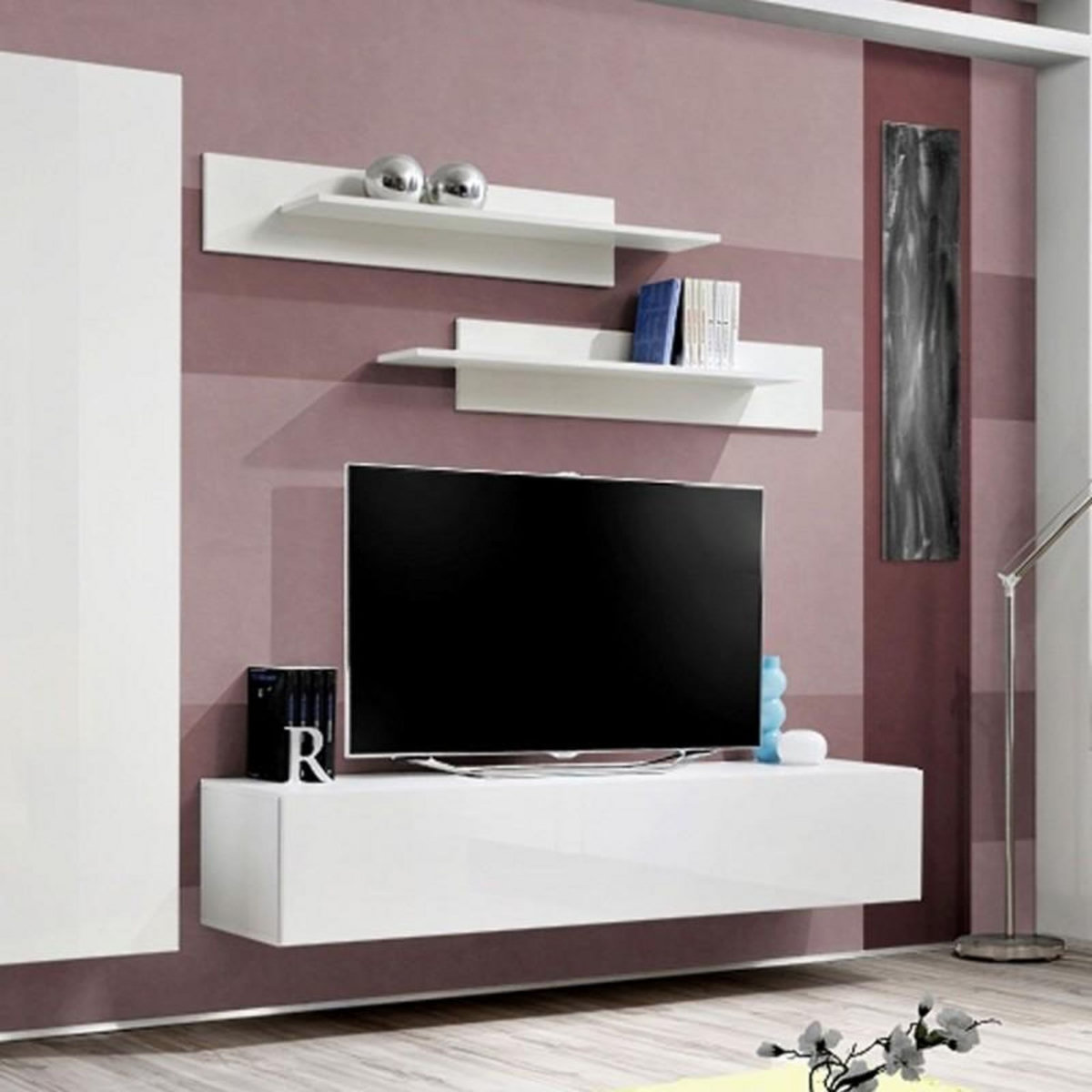 Paris Prix Meuble TV Mural Design  Fly V  310cm Blanc