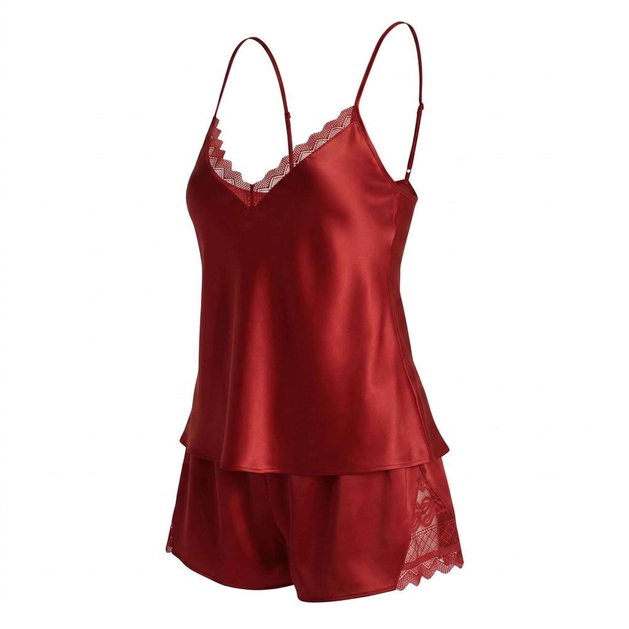 Voir la diapositive 1 : OZABI OZABI Pyjama Femme Satiné Débardeur Dentelle Col V Toucher Soie