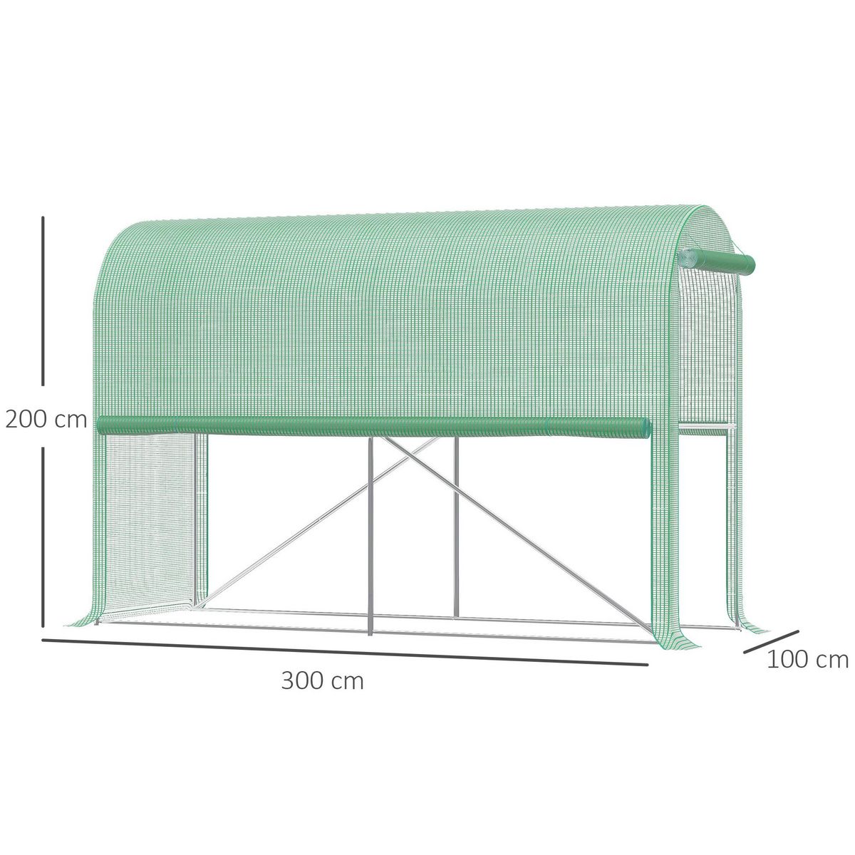 OUTSUNNY Serre de jardin serre à tomates dim. 3L x 1l x 2H m porte zippée déroulante 2 fenêtres latérales enroulables acier PE haute densité vert