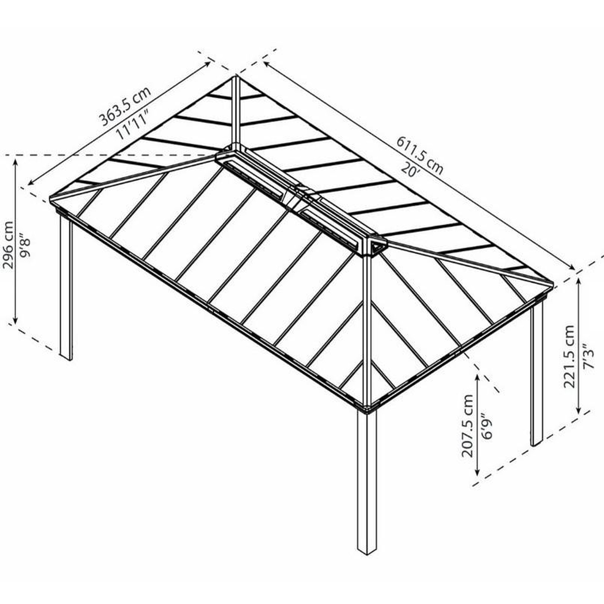 Voir la diapositive 3 : Palram Gazebo de jardin 611,5x363,5cm gris - 706083