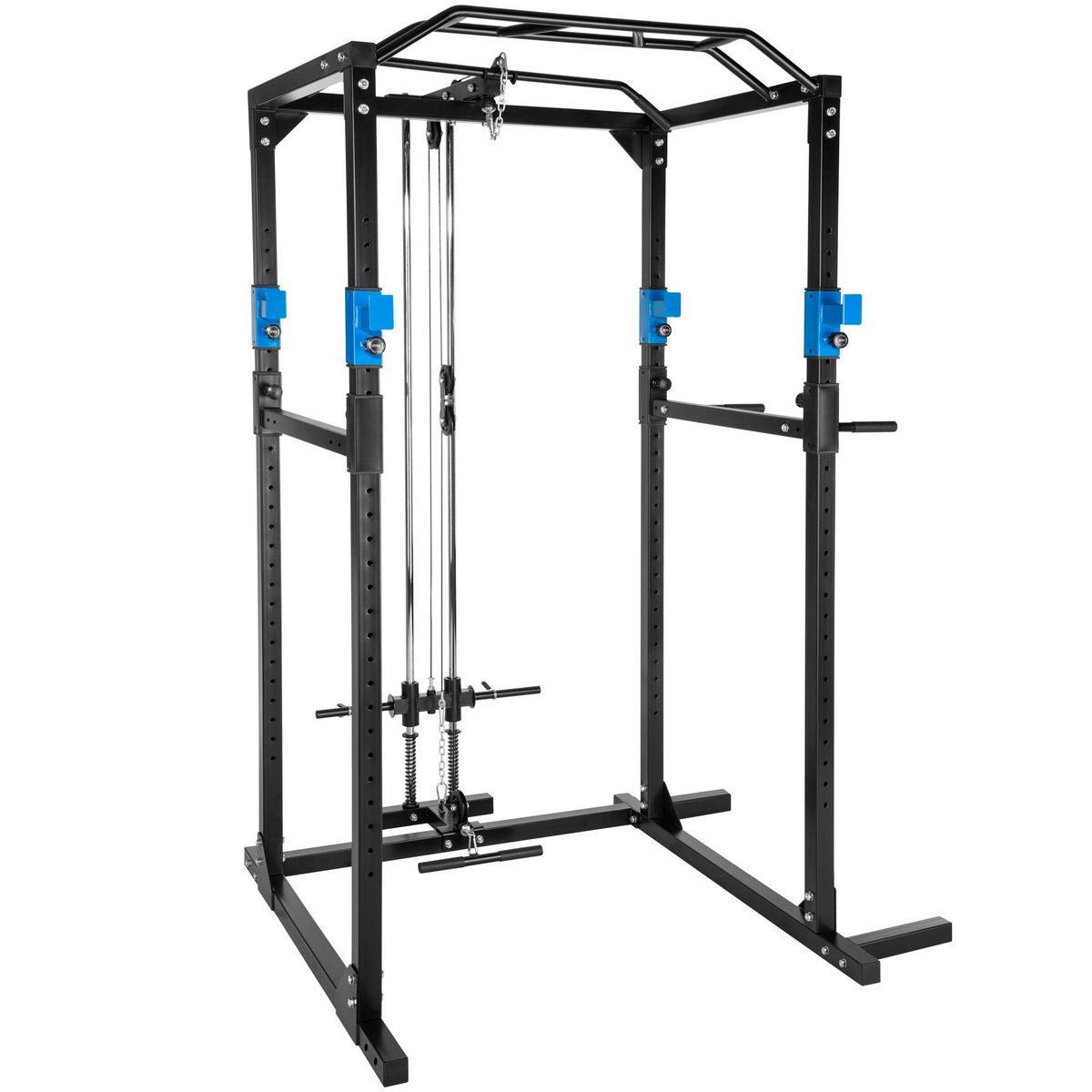 tectake Cage de musculation avec traction latissimus noir/bleu