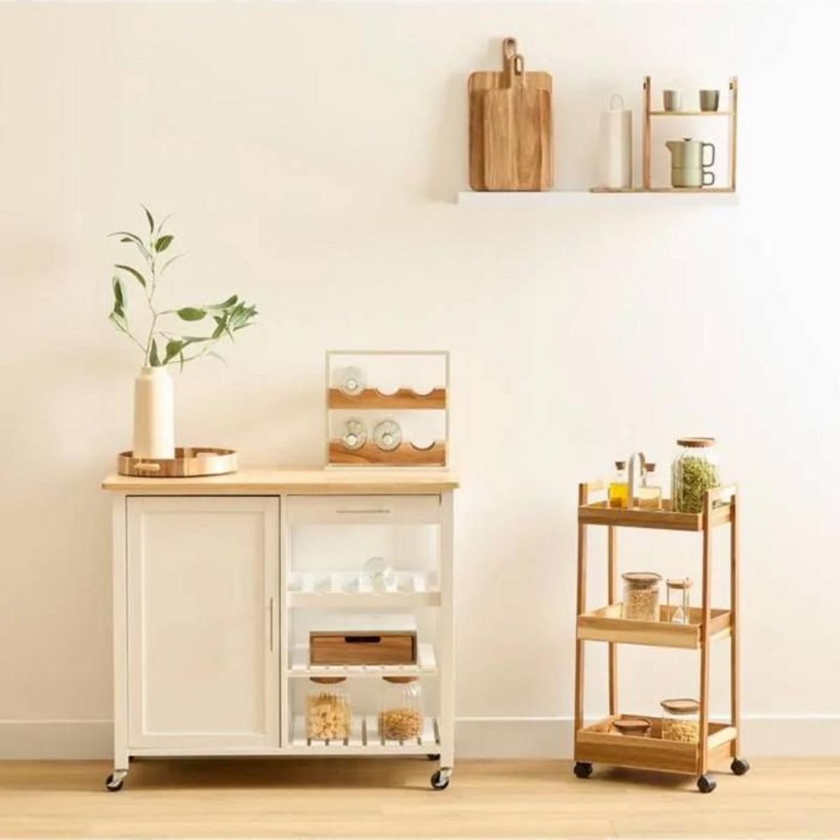 FIVE Desserte de Cuisine 3 Niveaux  Acacia  84cm Marron