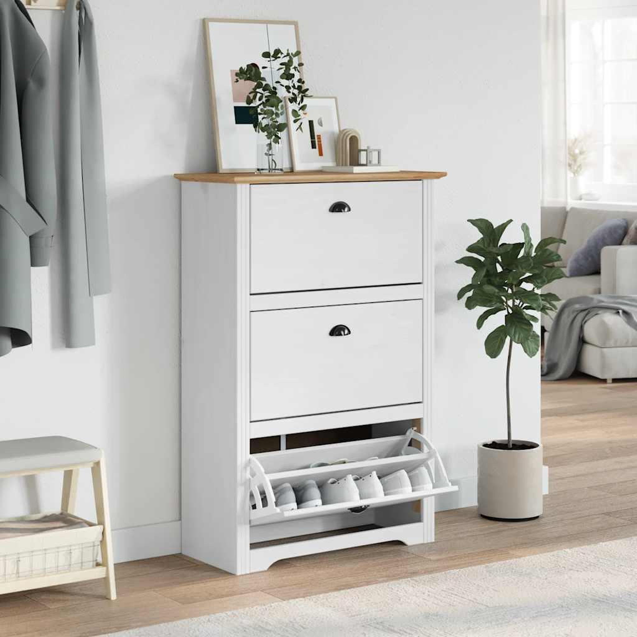 Voir la diapositive 3 : VIDAXL Etagere a chaussures BODO blanc et marron 80x35x118 cm