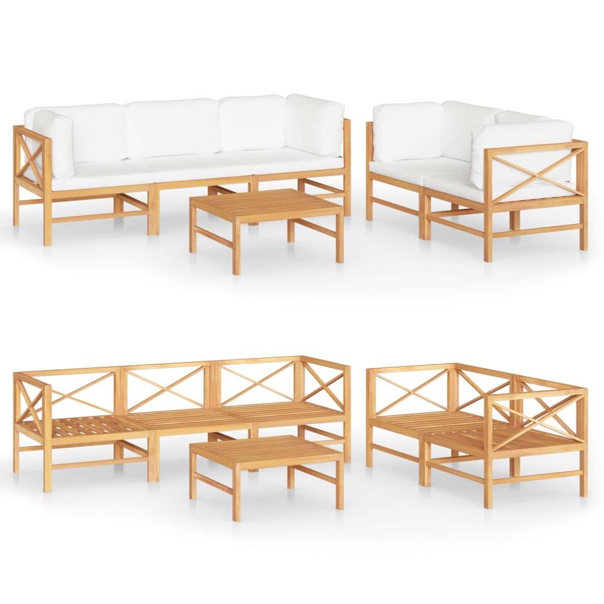 Voir la diapositive 2 : VIDAXL Salon de jardin 6 pcs avec coussins creme Bois de teck solide
