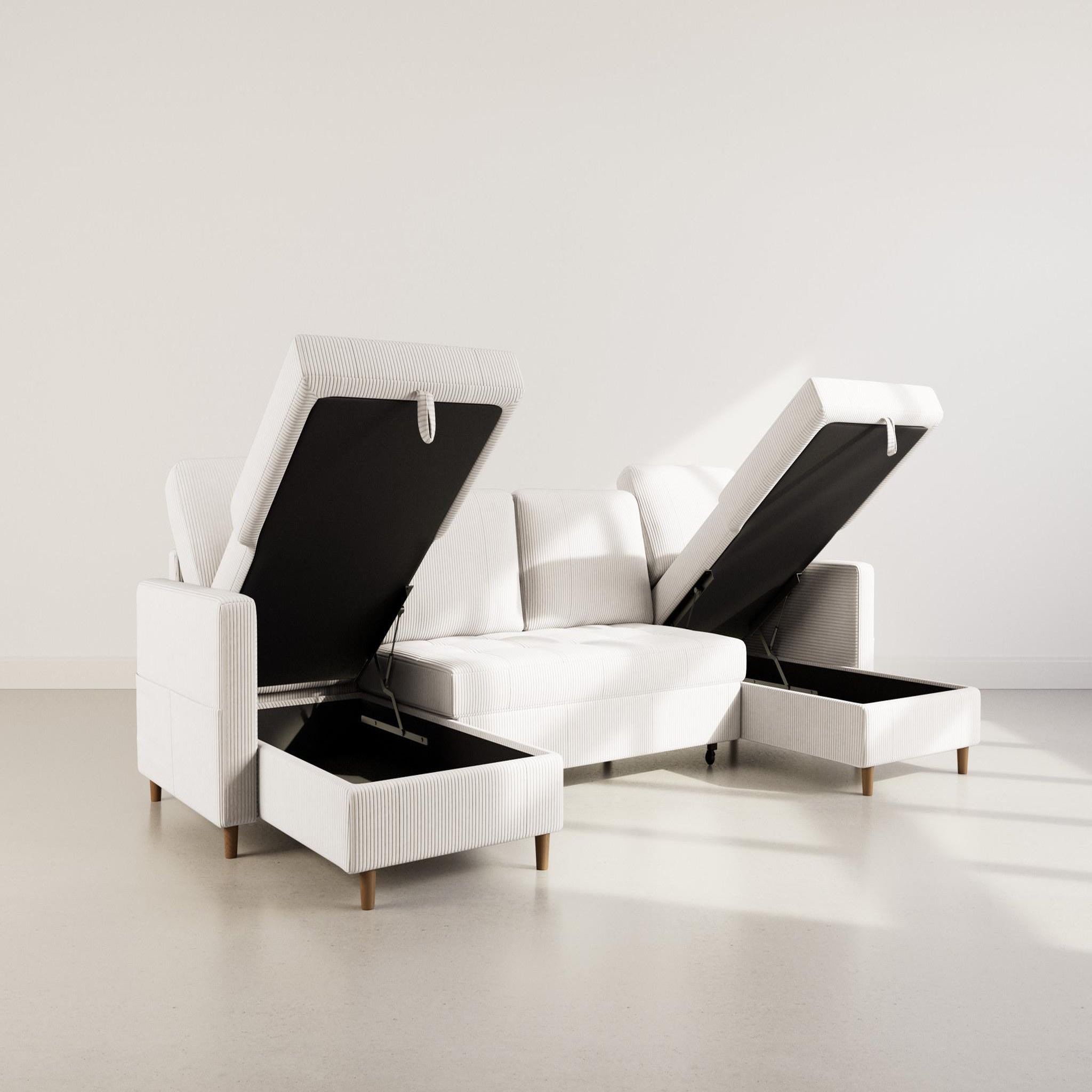 Voir la diapositive 4 : BEST MOBILIER Marceau - canapé panoramique en u 7 places convertible avec 2 coffres en velours côtelé