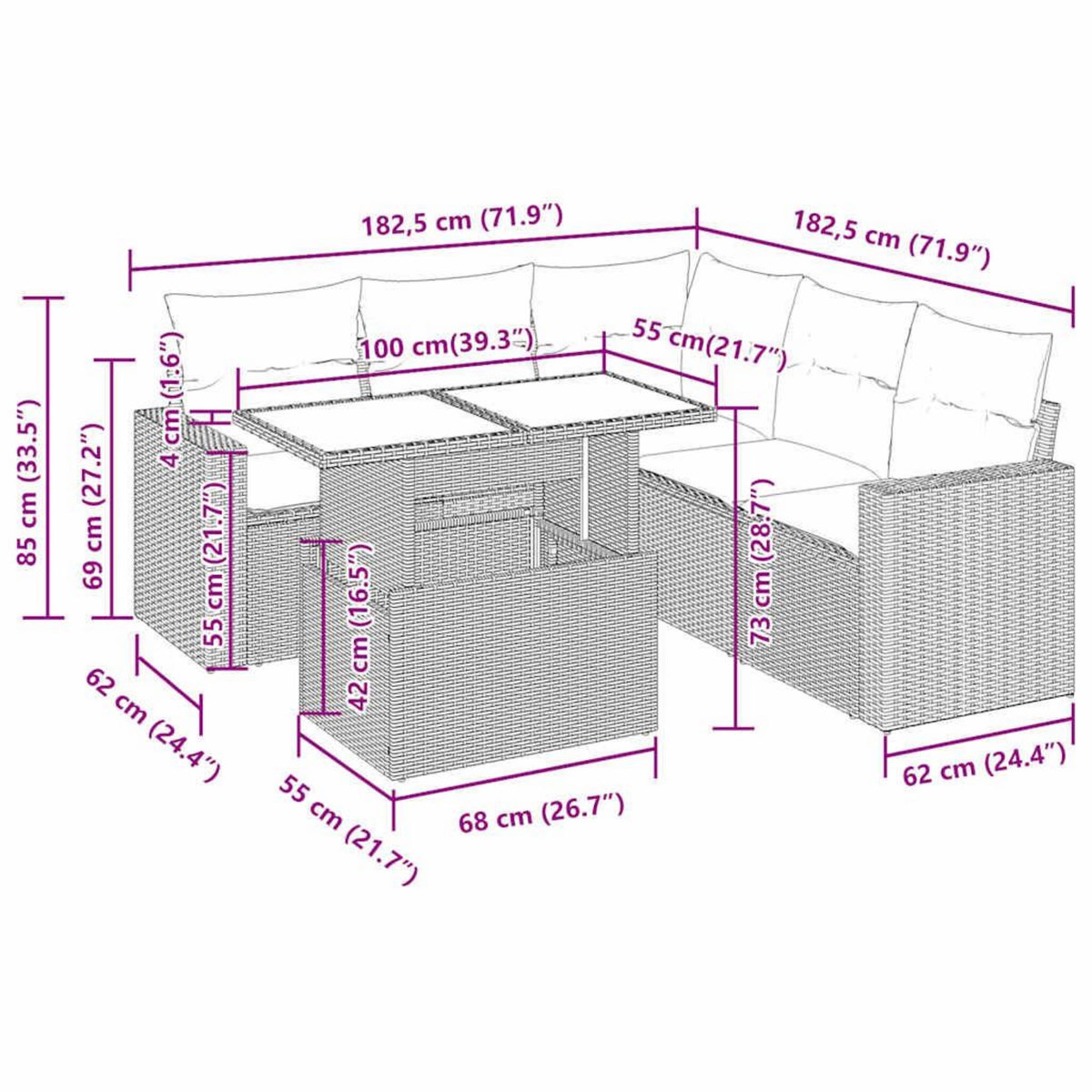 VIDAXL Salon de jardin avec coussins 6 pcs beige resine tressee