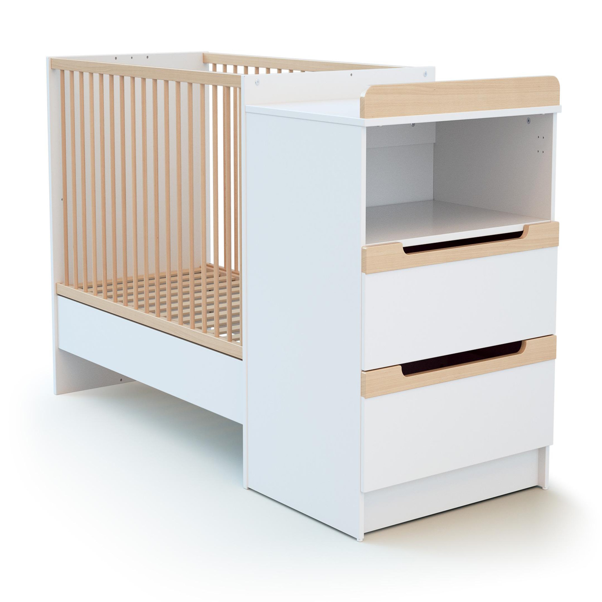 Voir la diapositive 5 : AT4 Combiné lit bébé évolutif en bois CARROUSEL Blanc et Hêtre Verni 60 x 120 cm