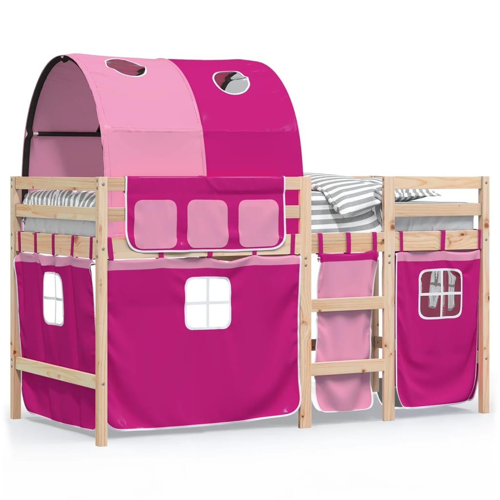 Voir la diapositive 2 : VIDAXL Lit mezzanine enfants avec tunnel sans matelas rose 90x200 cm