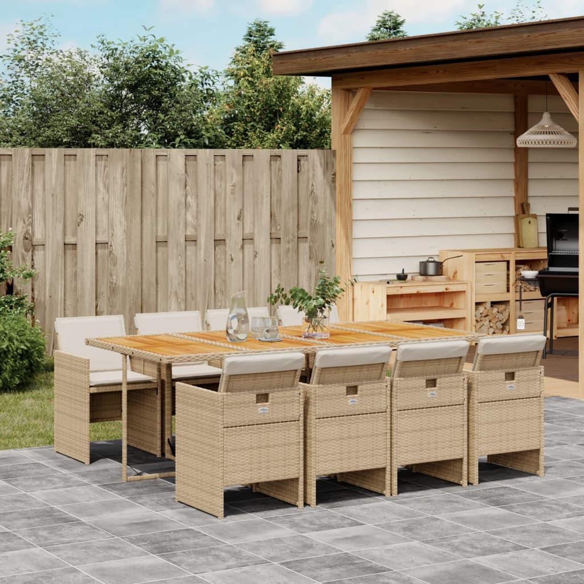 VIDAXL Ensemble a manger de jardin et coussins 9 pcs beige Poly rotin