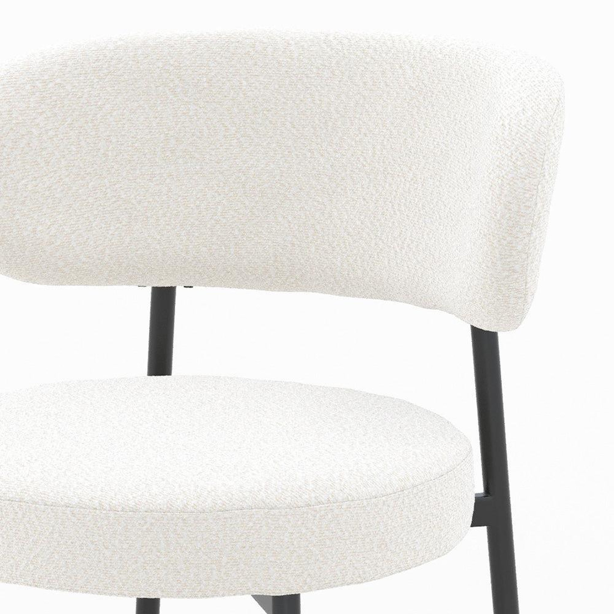 Voir la diapositive 5 : MAISON PAVANE Lot de 2 chaises en tissu bouclé blanc cassé et pieds noirs-maëlie