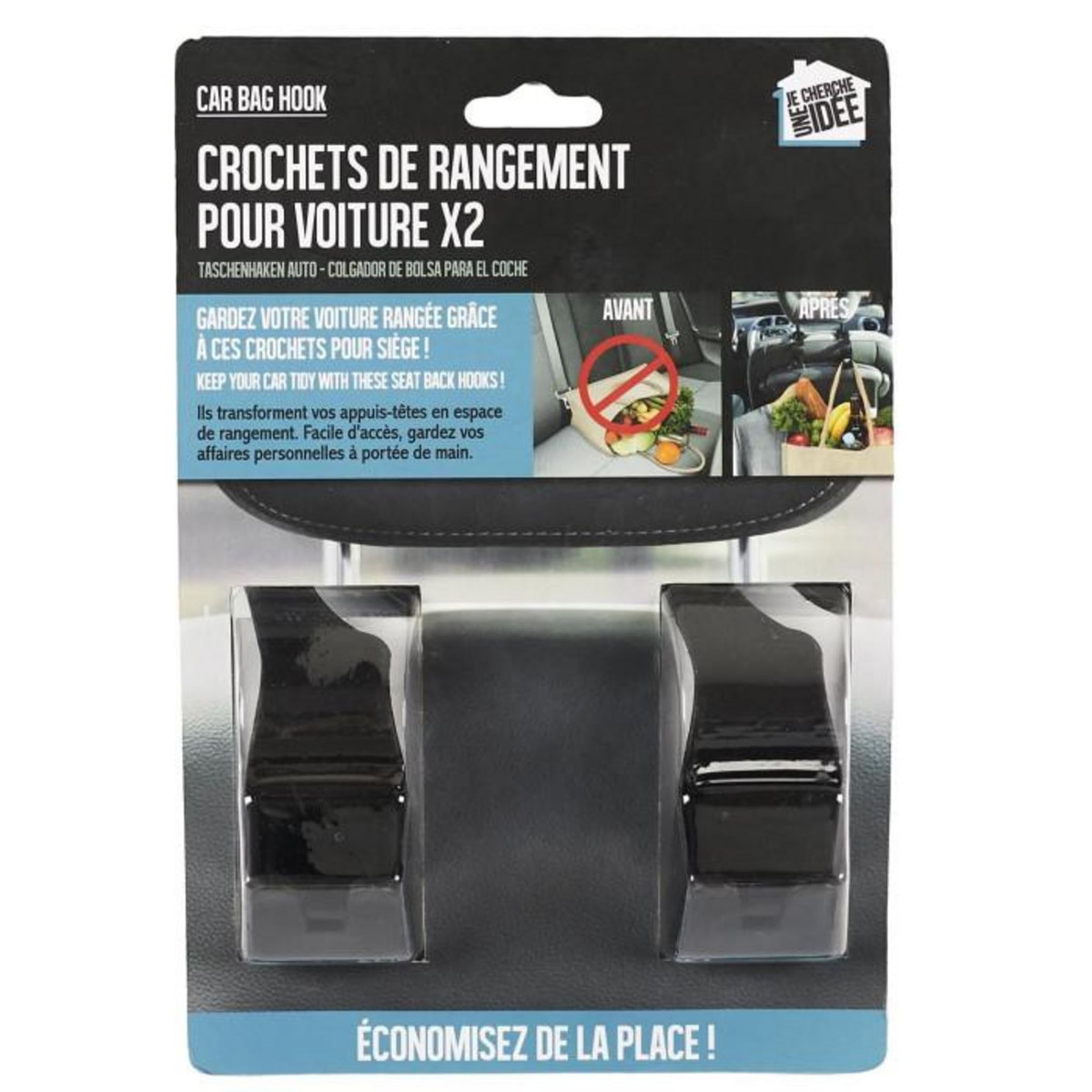 Paris Prix Lot de 2 Crochets de Rangement  Voiture  8cm Noir