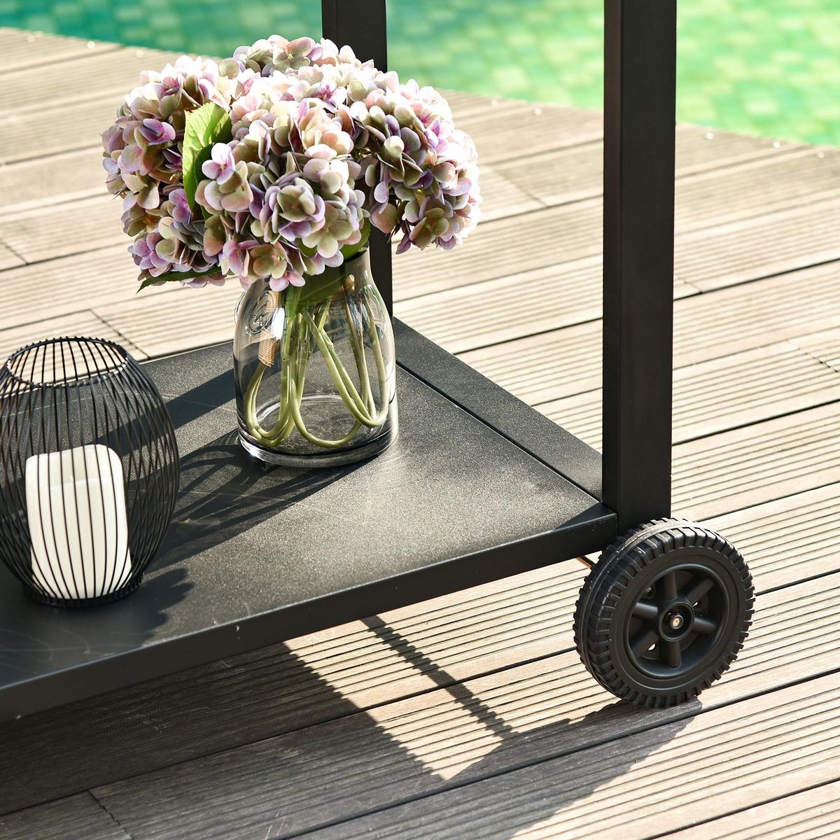 HOMCOM Desserte de jardin - desserte pour plancha - chariot de service à roulettes multi-rangements acier noir