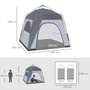Voir la diapositive 3 : OUTSUNNY Tente de camping familiale 4 personnes montage instantanée pop-up 4 fenêtres pare-soleil dim. 2,4L x 2,4l x 1,95H m fibre verre polyester gris