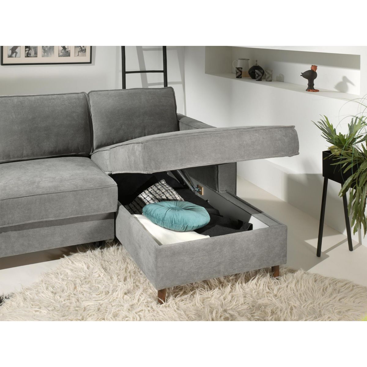 LISA DESIGN Jake - canapé d'angle droit - convertible avec coffre - 4 places - en velours côtelé